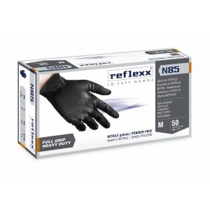 Guanti in nitrile monouso spessorati con grip NERO N85 REFLEXX Grammi 8,4 AQL 1,5 SENZA POLVERE taglia XL (10) confezione da 50 guanti colore NERO  (lattice)  (25 paia)  